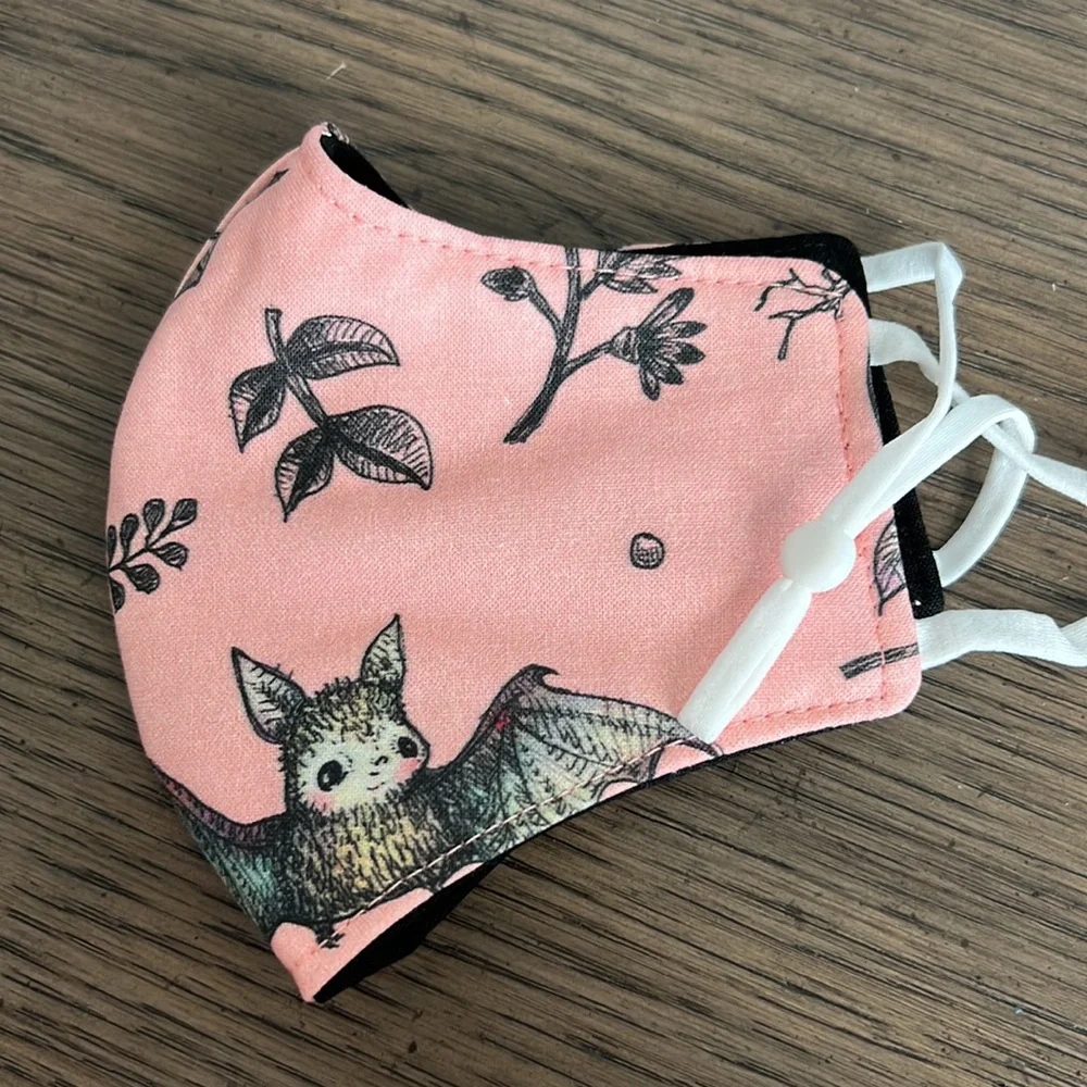 Pink and black bats girly witchy face mask